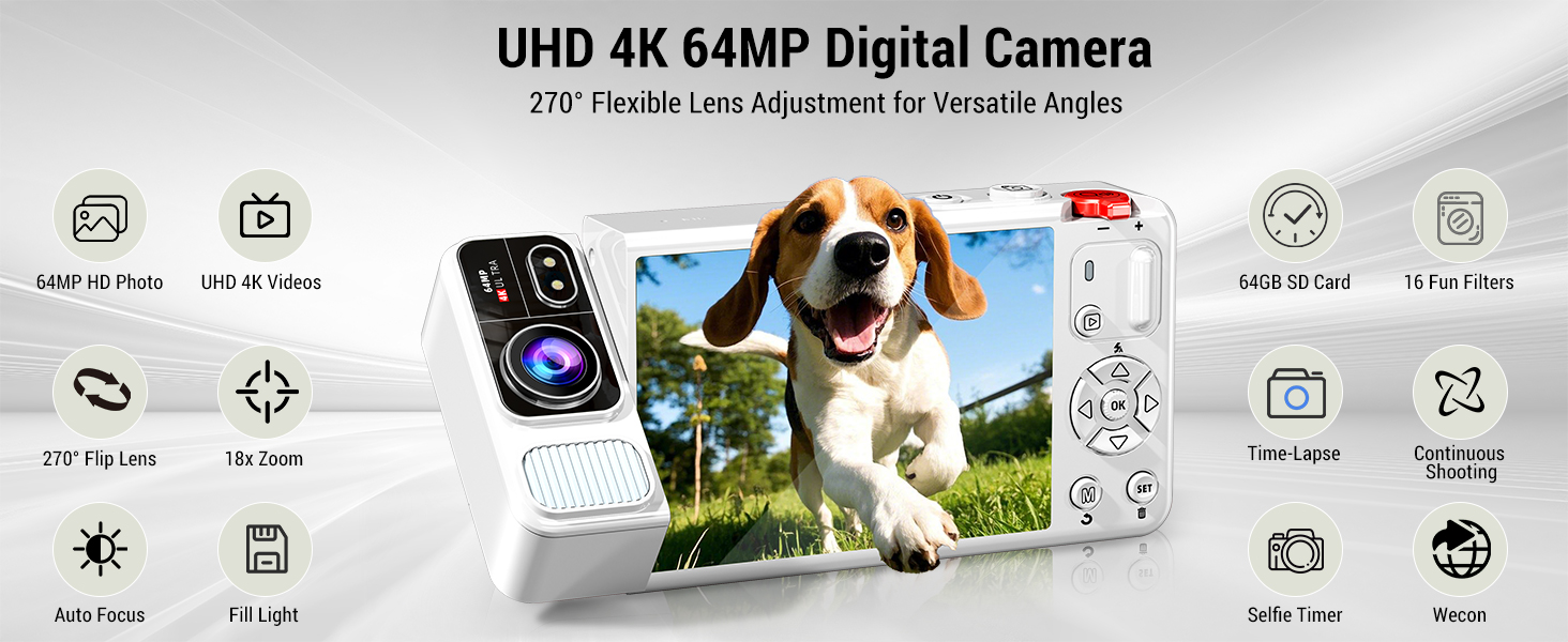 Amazon.com : ZEOUPT Digital Camera, 4K 64MP Cameras for